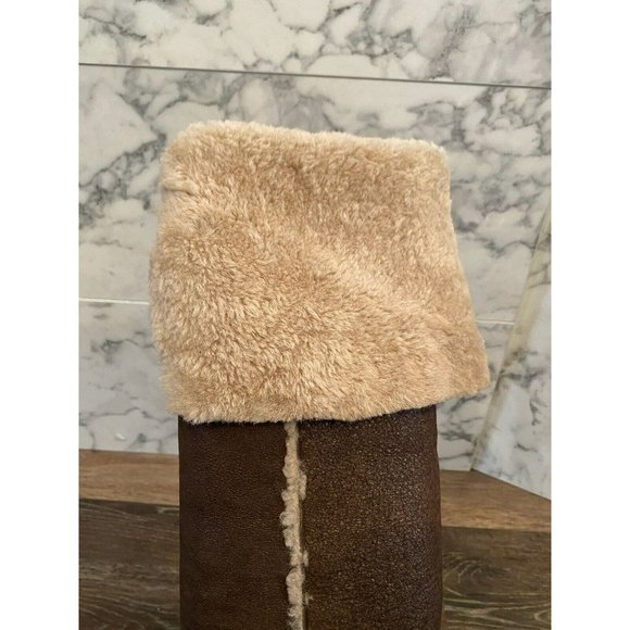 MICHAEL KORS Chocolate Brown Leather & Shearling Fold-Over Knee High Boots - 8.5 - Picture 8 of 10